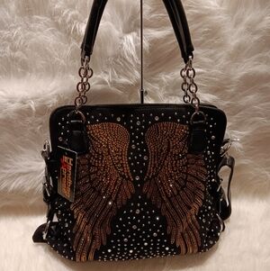 Chic Black and Gold Winged Shoulder Bag